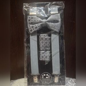 Gray Patterned Suspenders and Bow Tie Set